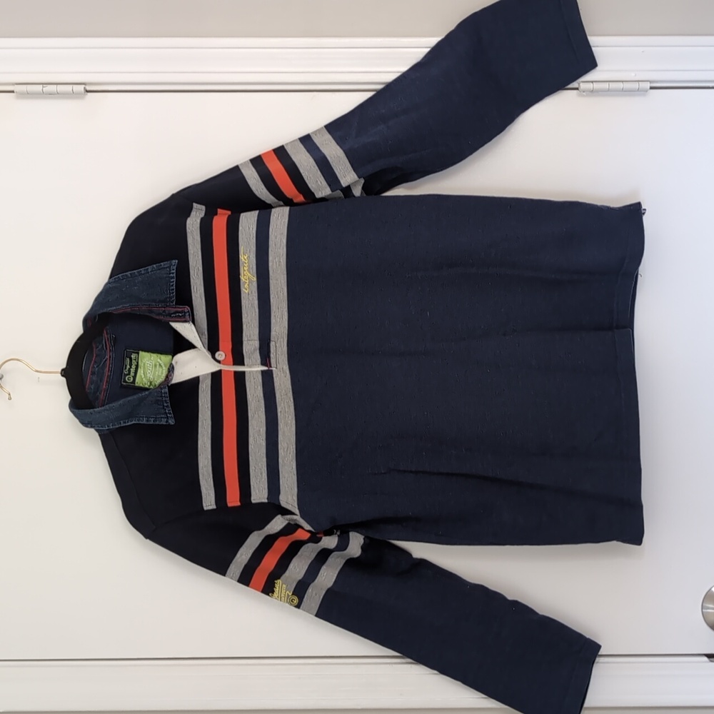 Integriti Men's Navy Blue Striped Collared Sweatshirt